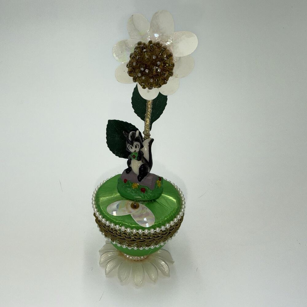 Vintage Walco Skunk Flower Ornament Figurine Beaded Floral Folk Art MCM Easter